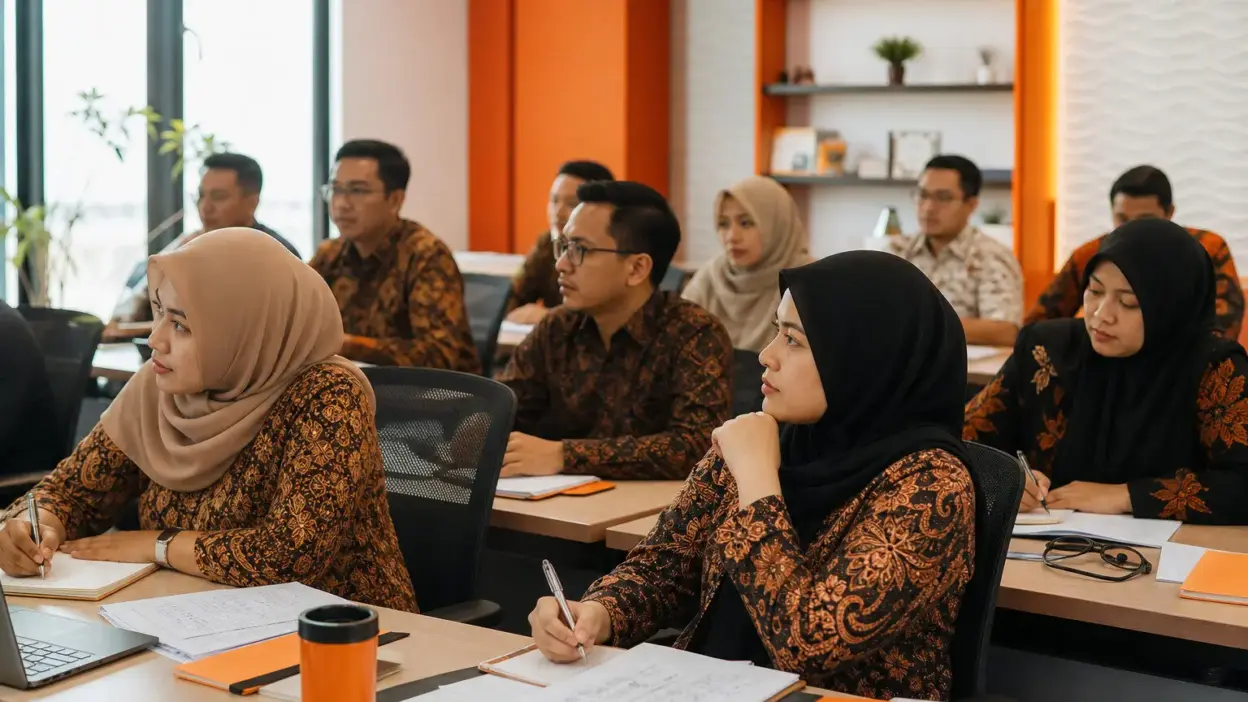 profesional hr indonesia mengikuti pelatihan grafologi dan cha di ruang seminar modern