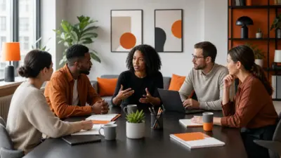tim hr berdiskusi di kantor modern tentang penerapan budaya kerja sehat untuk mendukung kesehatan mental kerja karyawan