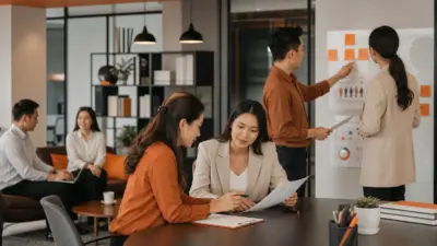 seorang leader hr berdiskusi dengan tim di kantor modern untuk menjaga employee engagement saat masa ketidakpastian.