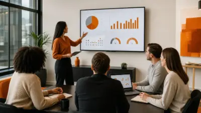 tim hr modern sedang menganalisis data perilaku kerja karyawan di kantor menggunakan dashboard analitik