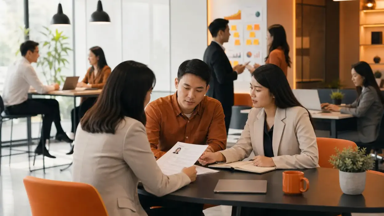 tim hr modern sedang menganalisis dashboard hr analytics untuk memahami perilaku kerja karyawan