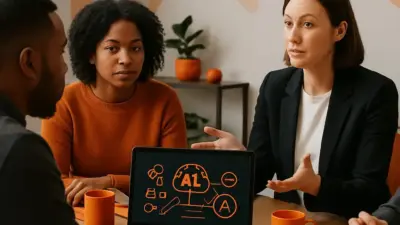 tim hr berdiskusi dengan karyawan tentang kecemasan kerja dan dampak ai di kantor modern