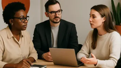 tim hr berdiskusi menyusun strategi kesehatan mental di tempat kerja di kantor modern bernuansa oranye hangat