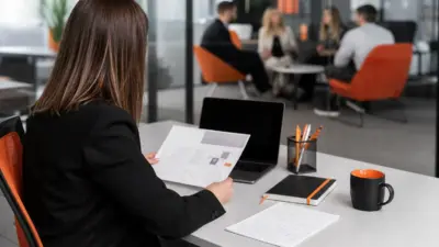 hr profesional menilai potensi kepemimpinan kandidat melalui catatan asesmen dan contoh tulisan tangan di kantor modern