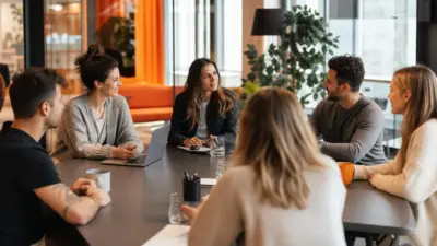 tim hr berdiskusi di kantor modern mengenai program mental health dan dampaknya pada employee engagement