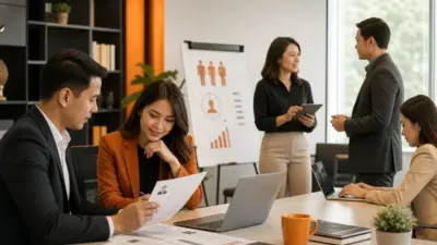 tim hr berdiskusi di kantor modern tentang penerapan psikologi hrd saat menghadapi risiko phk karyawan