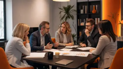 tim hr dan leader berdiskusi di kantor modern tentang psikologi kerja saat risiko phk meningkat