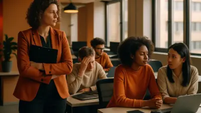 hr manager mengamati tim di kantor modern untuk memantau wellbeing kerja dan kesehatan mental karyawan