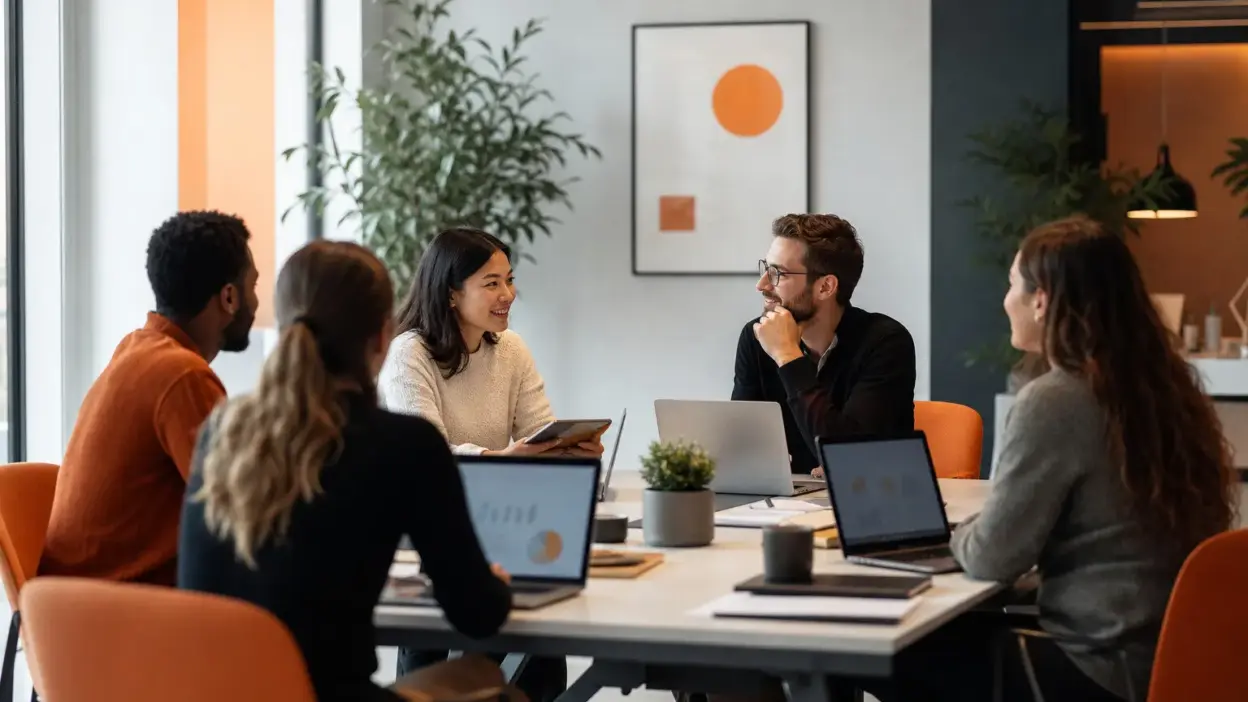 tim hr berdiskusi di kantor modern mengenai strategi work-life balance sebagai bagian dari manajemen sdm